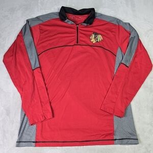 Antigua Chicago Blackhawks 1/4 Zip Long Sleeve Polo Pullove Red Black Mens Sz XL